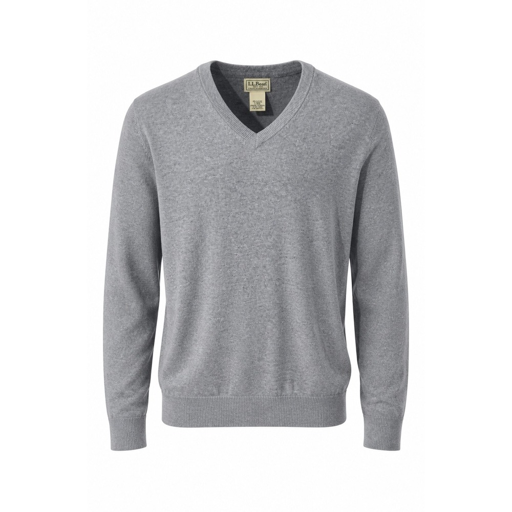 L.L.Bean Mens Gray Cotton Cashmere Blend V-Neck Sweater Size L Regular